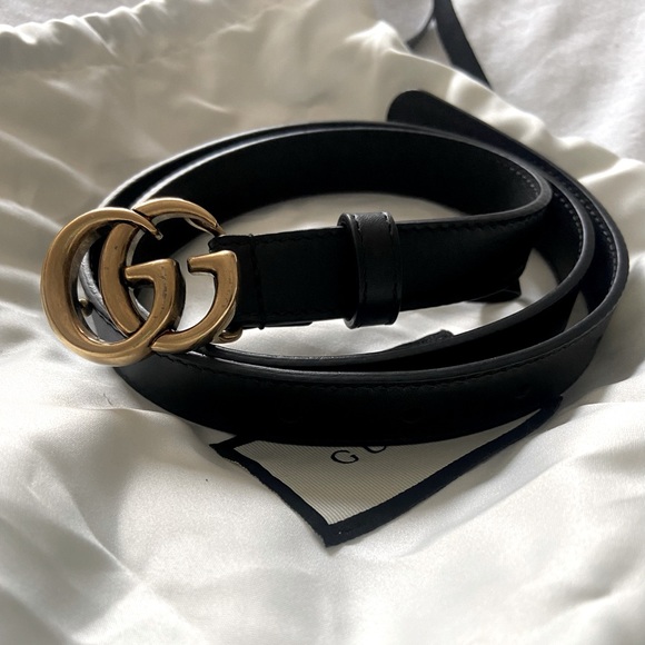 Gucci Accessories - Gucci thin black leather belt with double G buckle